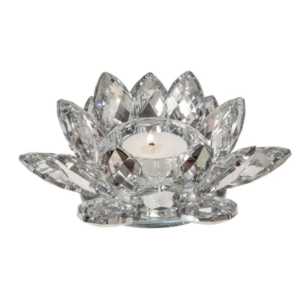 Crystal tea light holder shiny silver mirrored stunning luxury candle decor